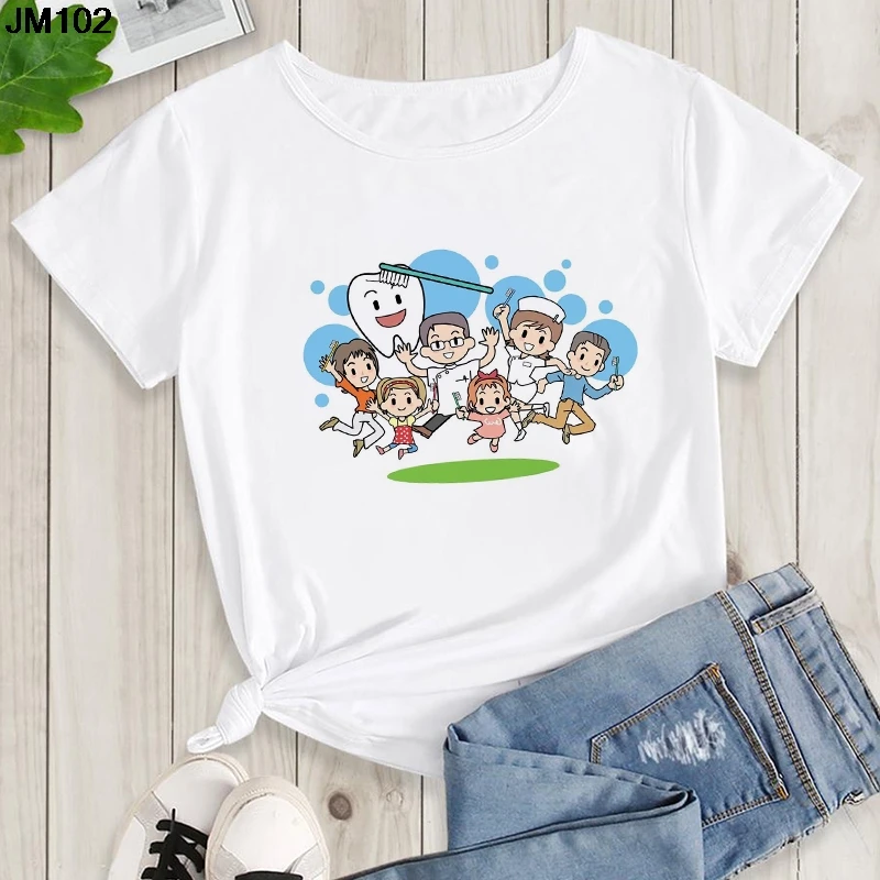 Camiseta estética divertida con estampado de dentista para mujer, ropa femenina de los años 90, camiseta Harajuku Kawaii con cuello redondo,