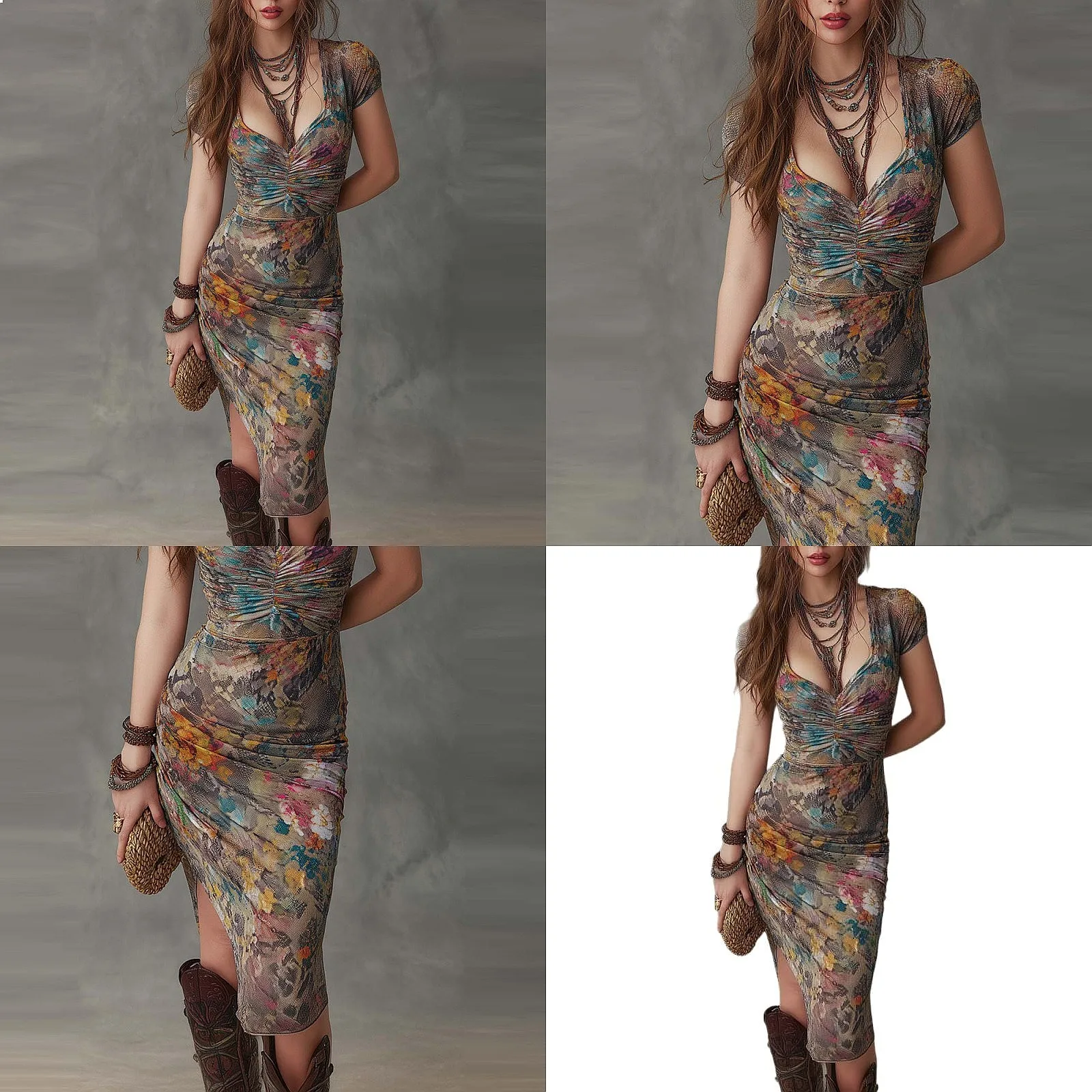 

Women's V-Neck Sleeveless Pleated Long Dress Summer Spring Casual Maxi Dresses