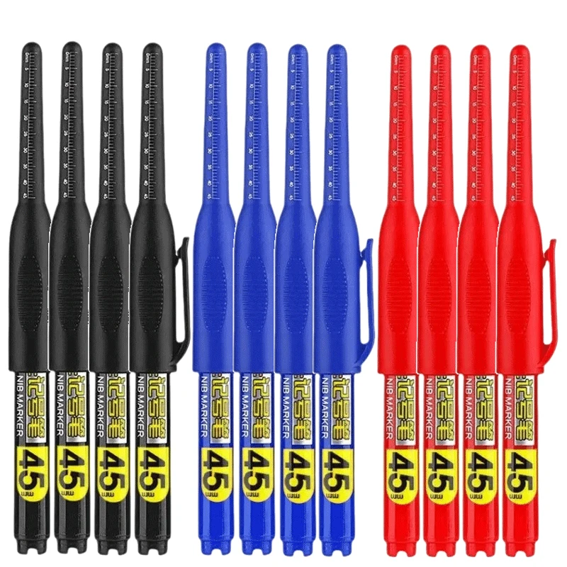 12-teiliges Marker-Stift-Set mit langem Kopf, spezielle Marker auf Ölbasis für die Holzbearbeitung, für Keramik, 45 mm lange Spitze, schwarze/blaue/rote/grüne Tinte