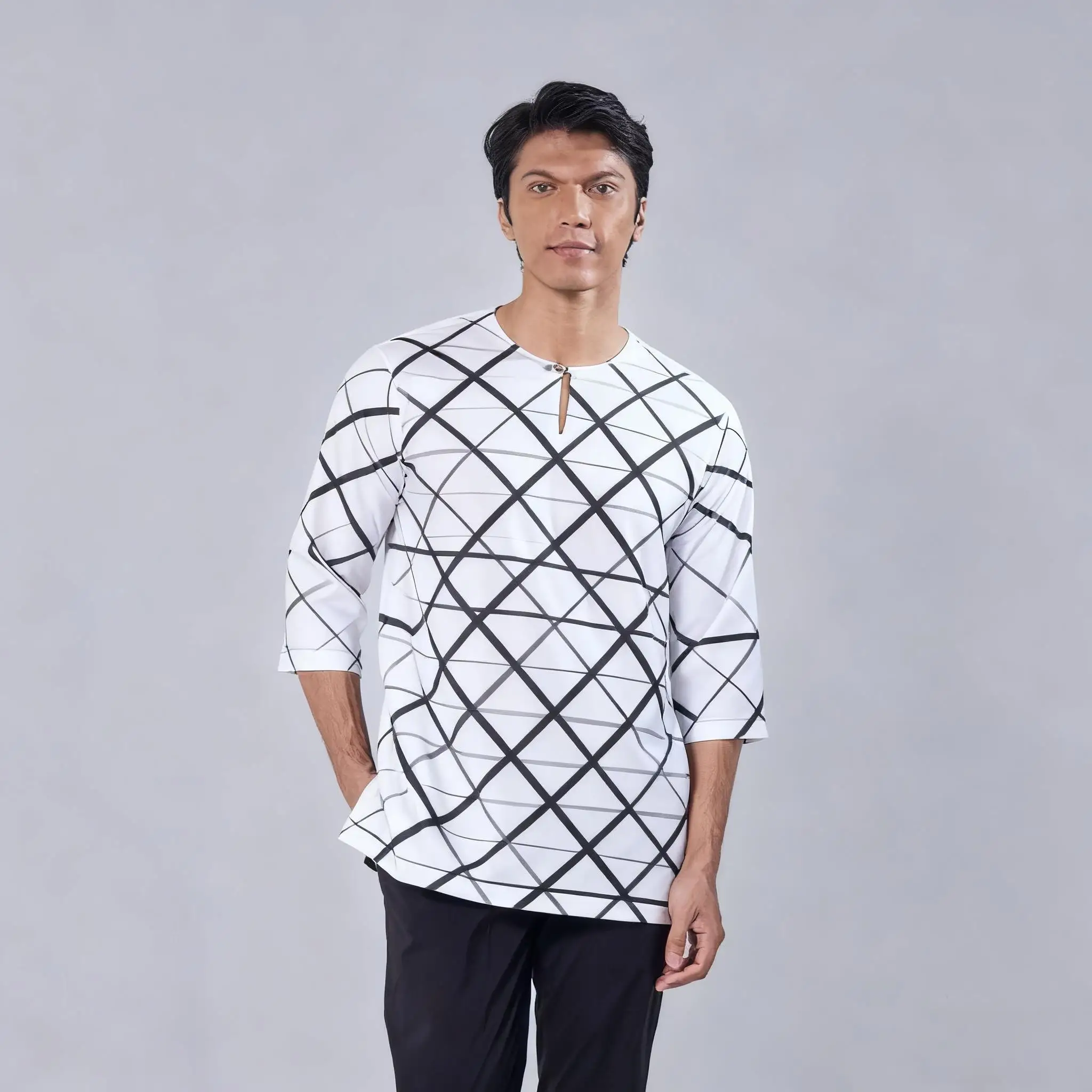 2026 عباية عربية إسلامية فاخرة غير رسمية على الطراز الوطني مطبوعة عرقية وياقة واقفة للشباب بأكمام قصيرة تي شيرت Camisa Arabe Hombre #6