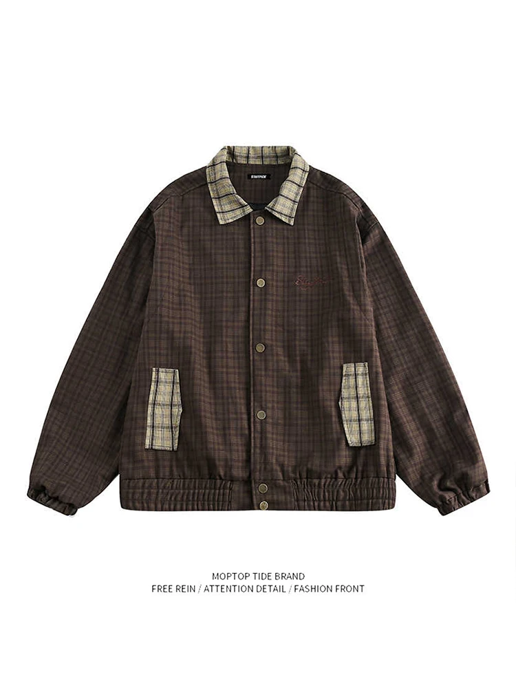 

Mr. WH Retro Plaid Jaet Spring Autumn ex Loose Casual Couple's Meller Versatile Windproof Polyester Long Sve Zipper