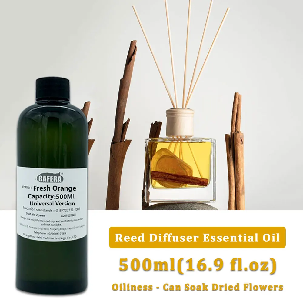 GAFERA 500ml(16.9 fl.oz) Fresh Orange Essential Oils - For Reed Diffuser & Flameless Aromatherapy, Diffuser Replenish Aroma Oil