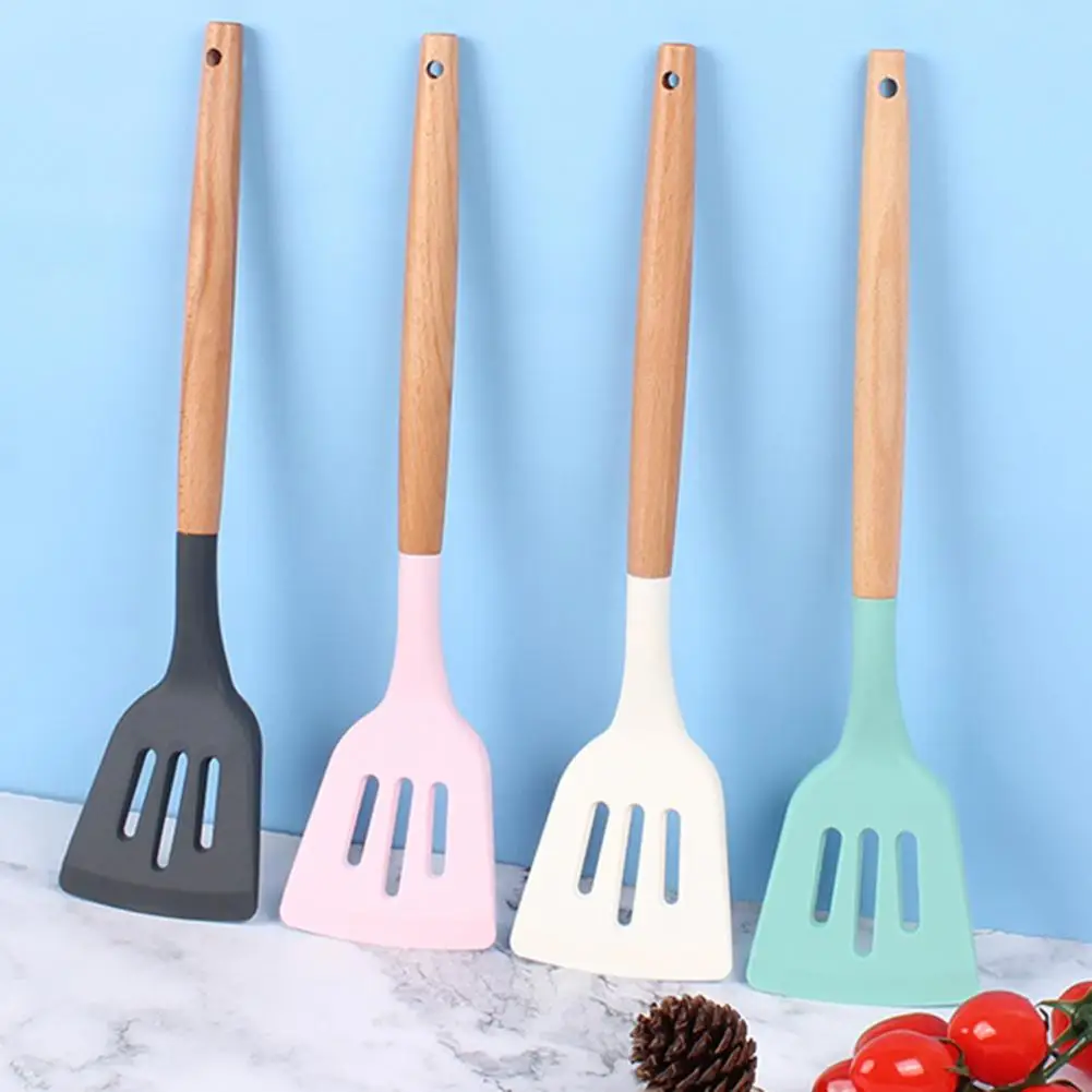 Frying Spatula Slotted Turner High-temperature Resistant Non-stick Hollow Silicone Spatula Steak Kitchen Gadget Tool