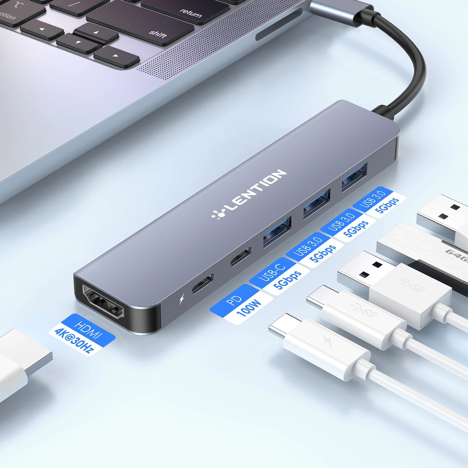 

LENTION USB C HUB 4K HDMI Multiport Dongle with 100W PD Charging Type-C MacBook Pro/Air 2016-2023 M1 M2 Compatible Allocator HUB