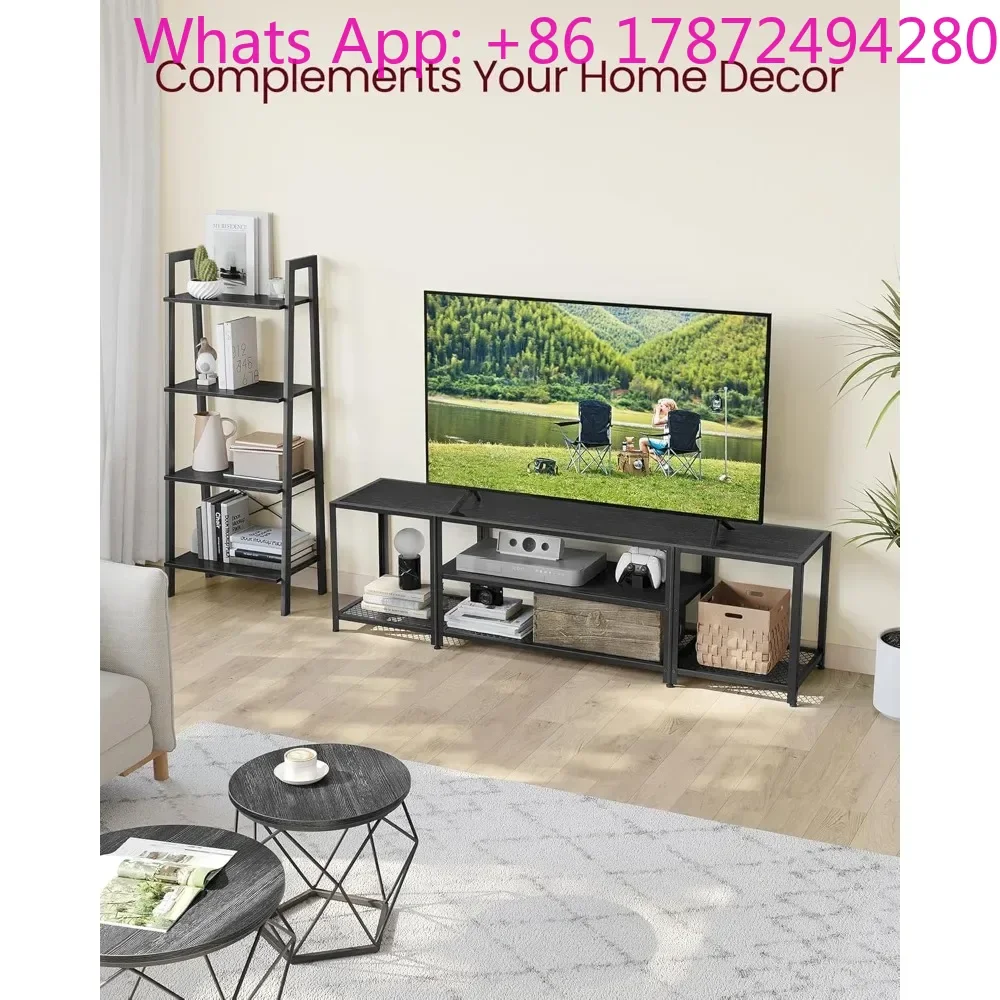 75 Inches 3-Tier Entertainment Center, Industrial TV Console Table with Open Storage Shelves