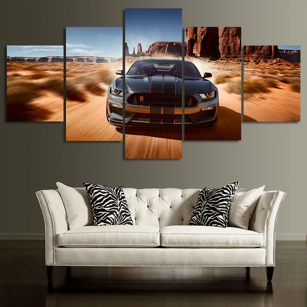 5 Pieces Canvas Art Ford Mustang GT Car Wall Picture Print Living Room Modern Home Decor Bedroom Mural Poster Painting Framework