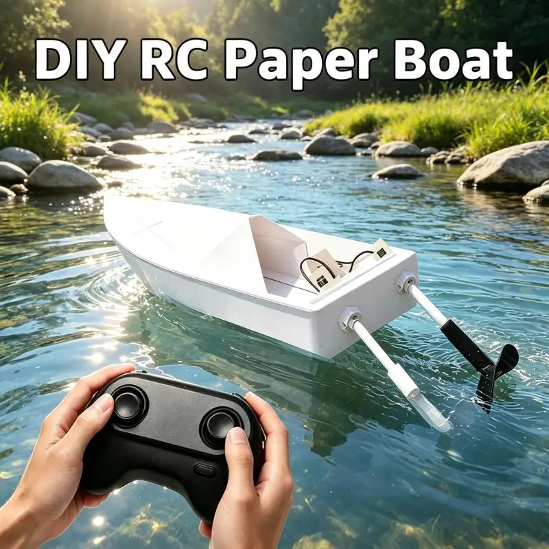 2.4G RC Paper Boat DIY Dual-Paddle Remote Control Boat Assembly Model Interactive Game Outdoor Water Play Educatioal Toy Gifts