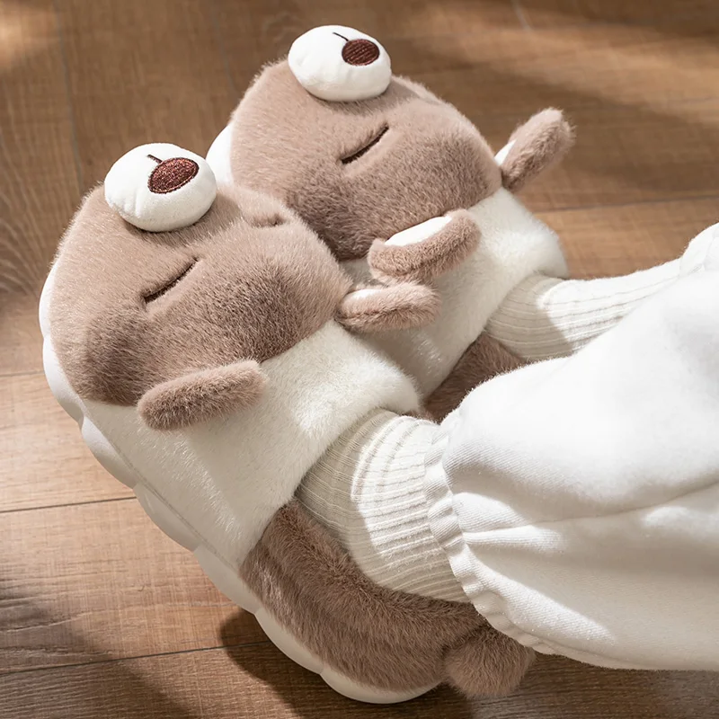 Niedliche Bären-Winter-Hausschuhe, warm, für Damen und Herren, mit dicker Sohle, weichem Plüschfutter, rutschfest, für drinnen und draußen, lässige Hausschuhe. – Detail 16