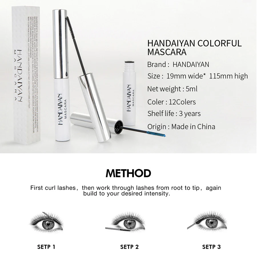 HANDAIYAN White Mascara Eyelashes Curling Liquid Pen Mascaras Eye Makeup Eye Lash Thick Cosmetics Tool Lengthening Colored Brush