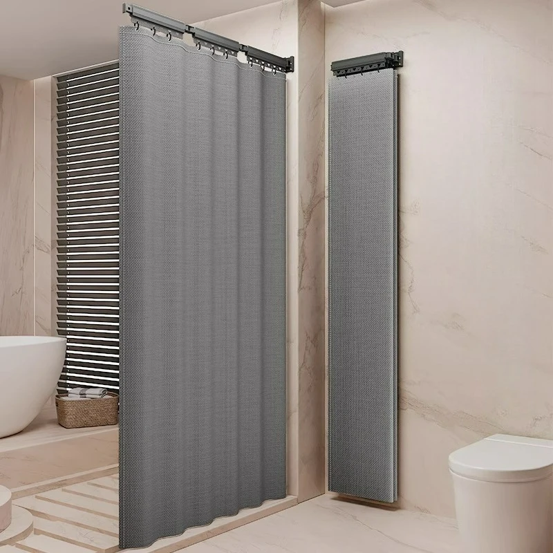 Waterproof Anti Mold Folding Shower Curtain Invisible No Drill Bathroom Divider Hanging and Premium Home Daily Useful Pack Sets