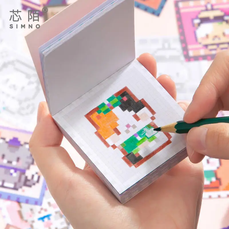 Amantes de tarjetas 50 piezas [Serie Pixel Coloring 3.0] Papel de escritura Tema de comida Tema animal Pixel Style Bead Pegatinas para diario