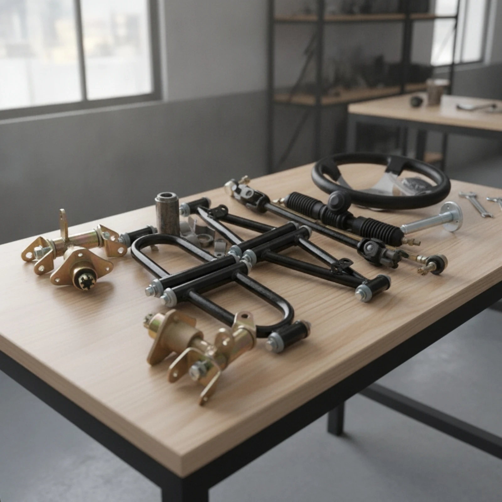 Off-Road Vehicle Front Undercarriage System Sturdy Steering Kit with Steering Wheel Hardware Mechanical for DIY Builders