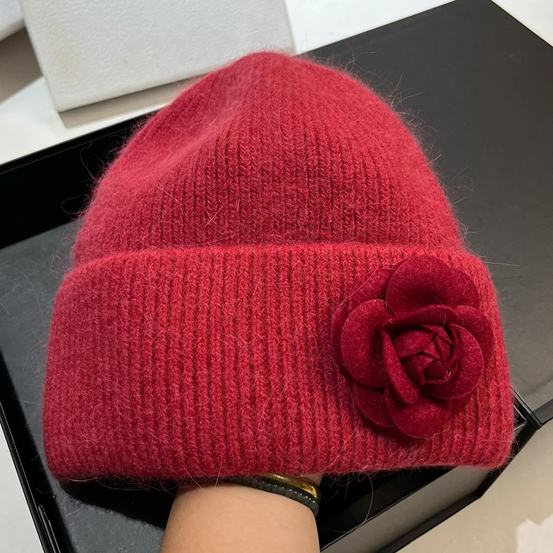 

Hat Flower Women Winter Angora Knit Beanie Warm Accessory For Cold Weather Autumn Sports Skiing Outdoor Holiday