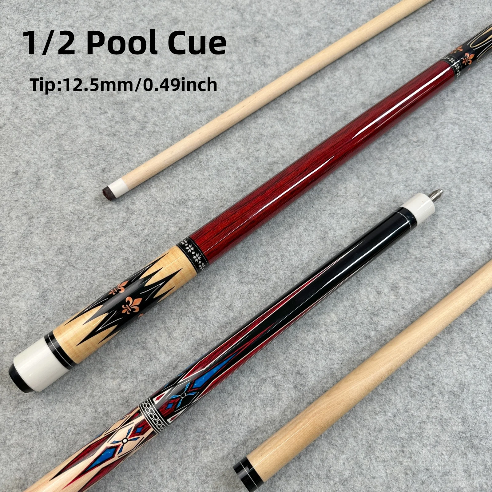 Pool Billiard Cue Stick 1/2 Split Design, 12.5mm Cue Tip, 58IN 148cm Full Length Billiards Playing Cue