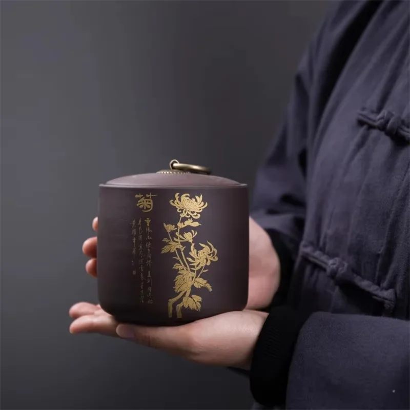 

Vintage Chinese Style Small Purple Clay Tea Jar Ceramic High-end Chinese Style Household Tea Jar Tea Moisture-proof Jar