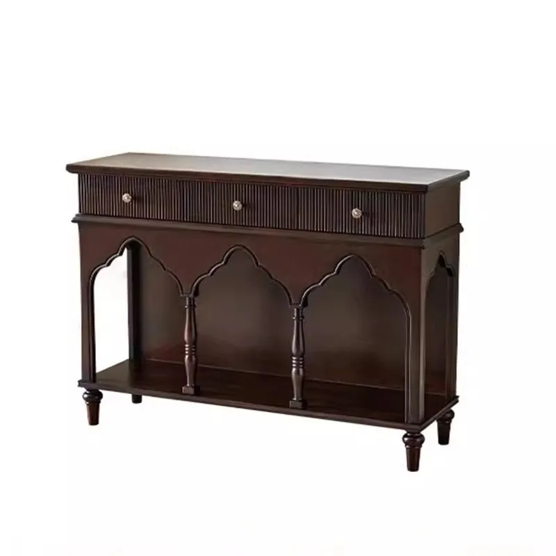 

French retro solid wood antique style living room, wall storage decorative cabinet, American light luxury dining side cabinet