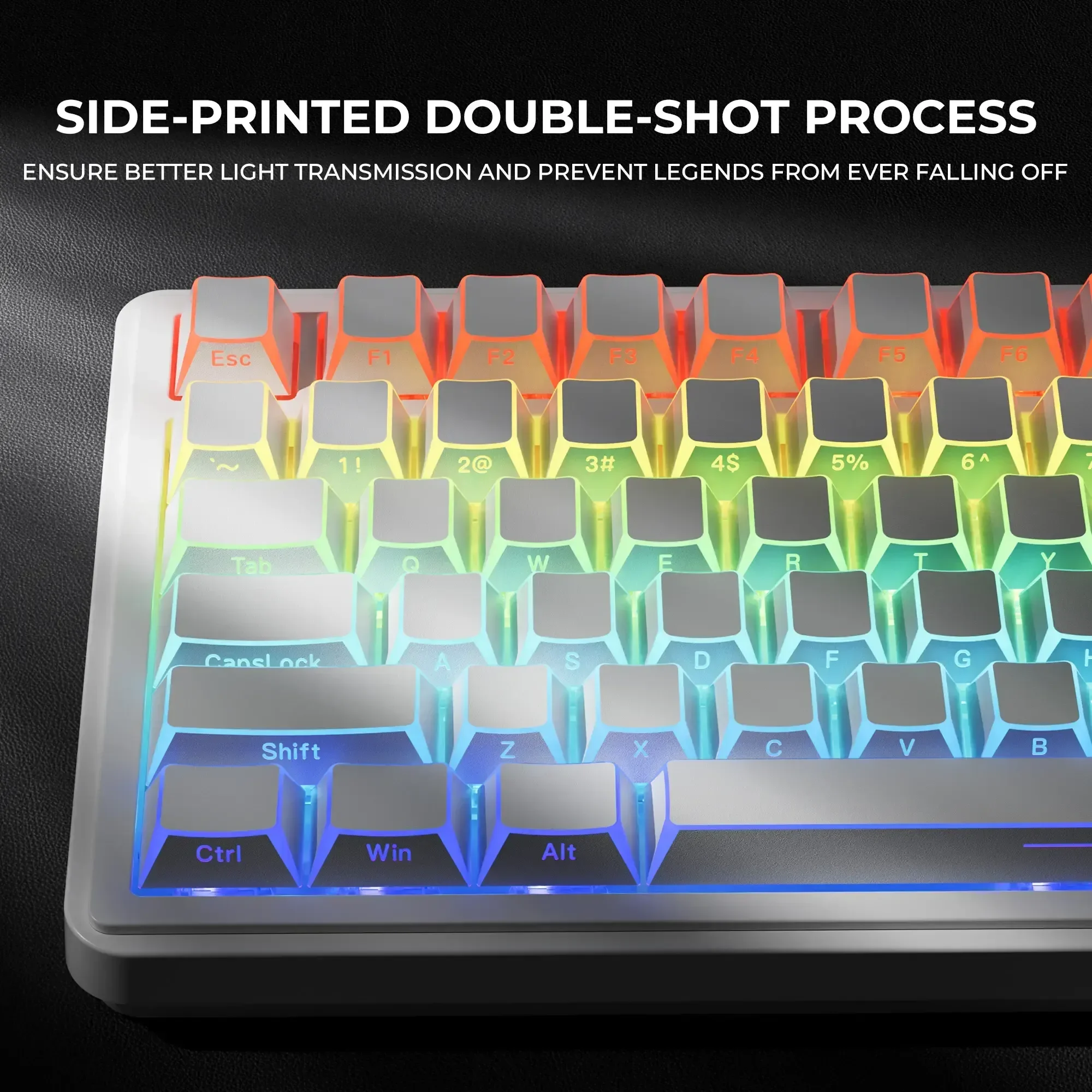Shadow Fold Dye Sub PBT Keycap Set Cherry Profile Side Printed Shine through for MX Switches 97 Keys Gaming Keyboard