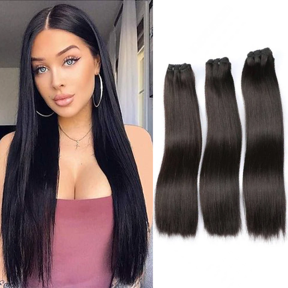 Human Hair Bundles with Closure Brazilian Straight 100% Human Hair Bundles Natural Black Color Human Hair Extensions Thick Hair