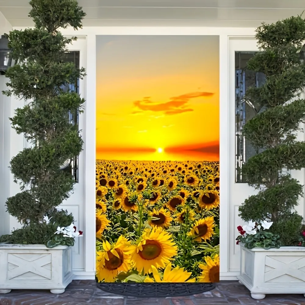 1, Türdekoration mit Sonnenblumen-Landschaft, geeignet für den Banner-Hintergrund der Innentürabdeckung
