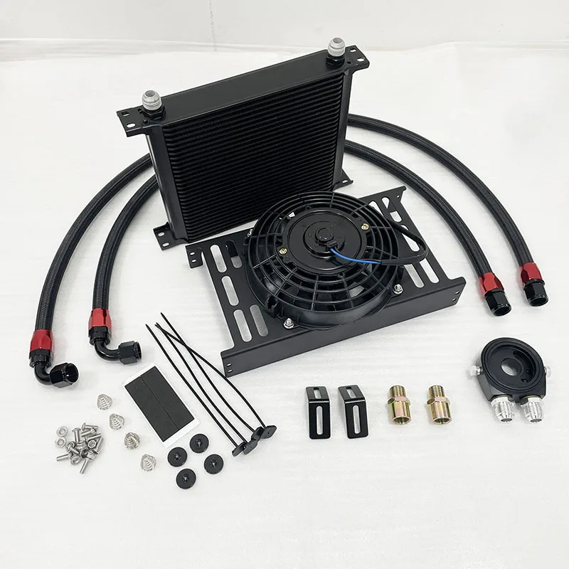 Universelles 10-30 Reihen Ölkühler-Set, Ölfilter, Sandwich-Adapter + geflochtener An10-Schlauch aus Nylon und Edelstahl