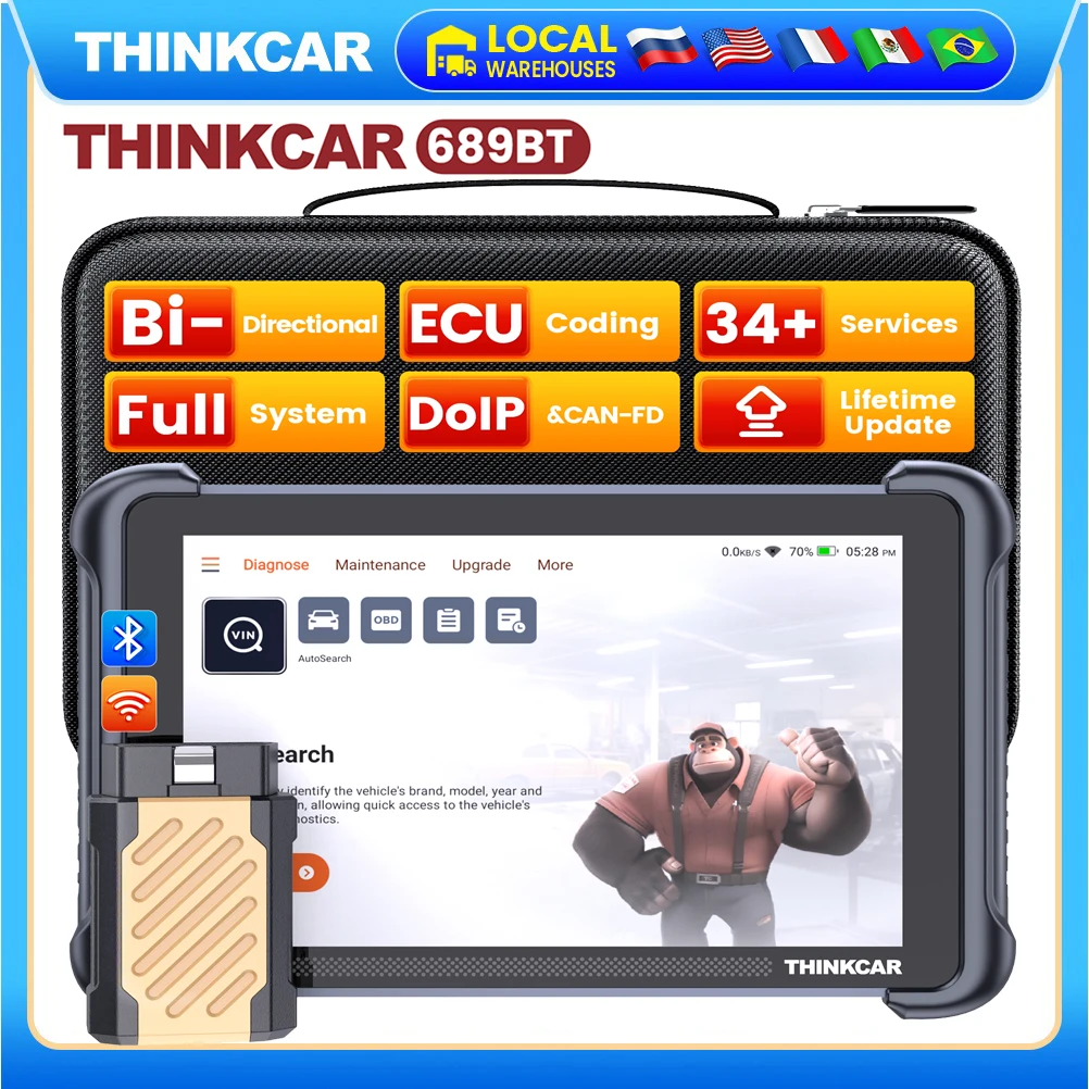 

THINKCAR Thinkscan 689BT Диагностические инструменты Полная система автомобильного сканера 34, срок службы сброса, бесплатная кодировка ЭБУ CANFD DOIP Инструменты сканирования