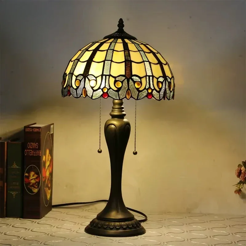 

12inch Tiffany Bedroom Bedside Light European Pastoral Baroque Decorative Lamp Soft Light Reading Study Eye Protection Desk Lamp