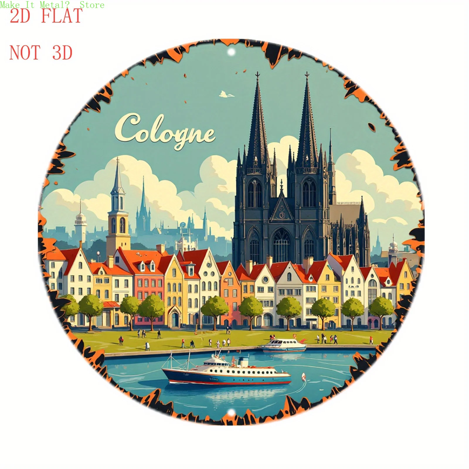 Vintage Köln Deutschland Metallschild - Retro Reise-Wanddekoration mit Kölner Dom & Flussboot
