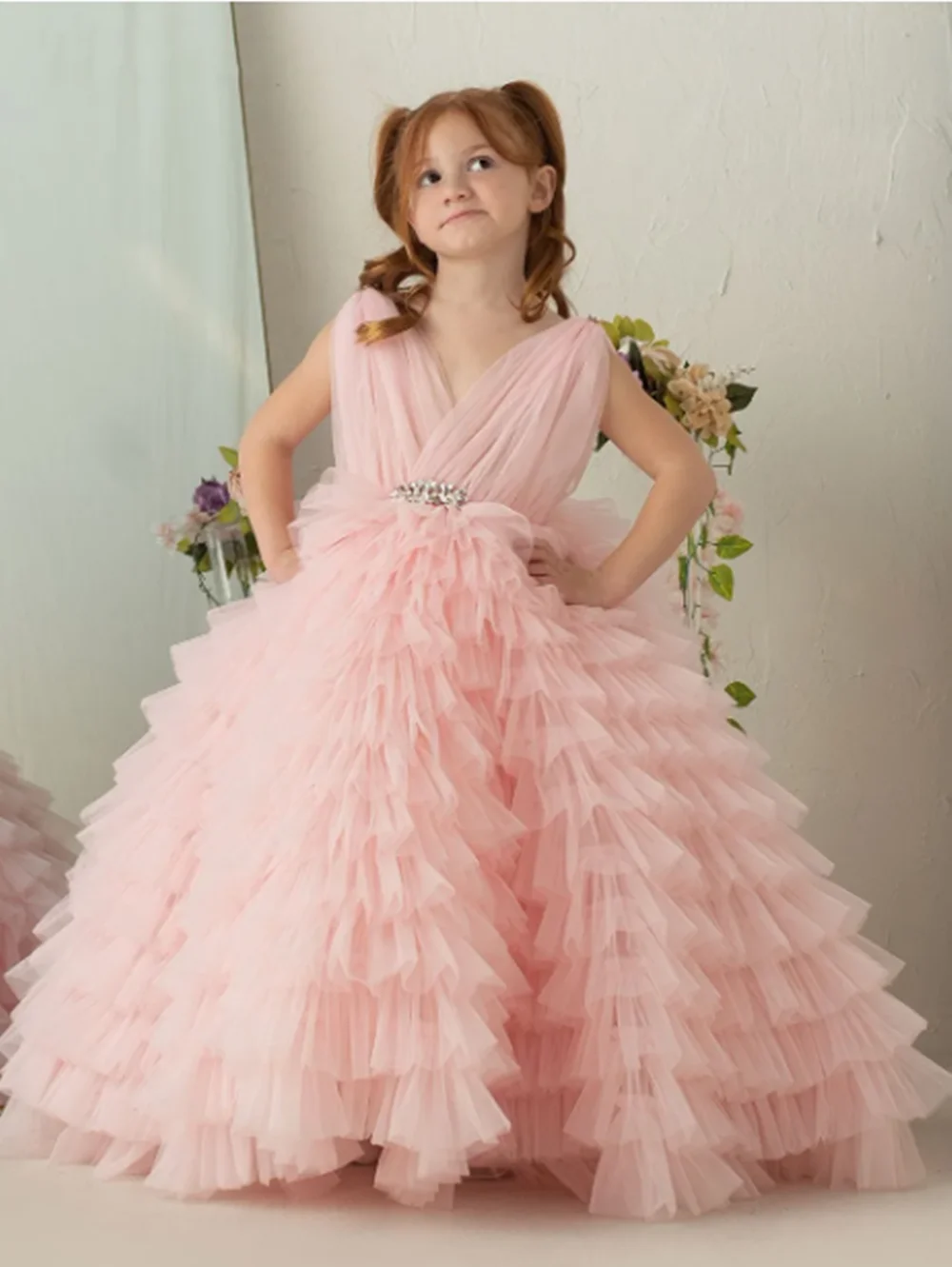 Vestido de fiesta de boda de flores para niñas, vestido de fiesta de boda de tul hinchado para niña, vestido bonito para niña, vestido de primera comunión