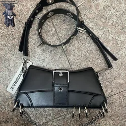 Y2K Vintage Gothic Cool Underarm Tote Bag Rivet spike Chain borsa a tracolla in pelle Rock Girls Crossbody Bags