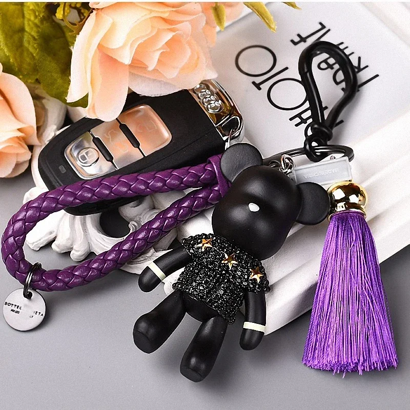 2024 Handmade Craft Rhinestone Bomgom Tassels Cartoon Popobe Gloomy Bear Keychain Cute Bag Charm Holder Cartoon Resin Key Chain