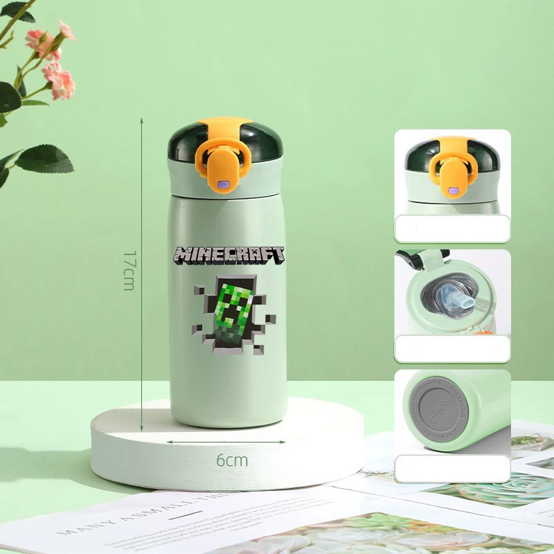 

460ml Game Theme Thermos Cup Minecrafted 304 Stainless Steel Insulated Cup Boy Portable Straw Water Bottles Kids Travel Cup Gift