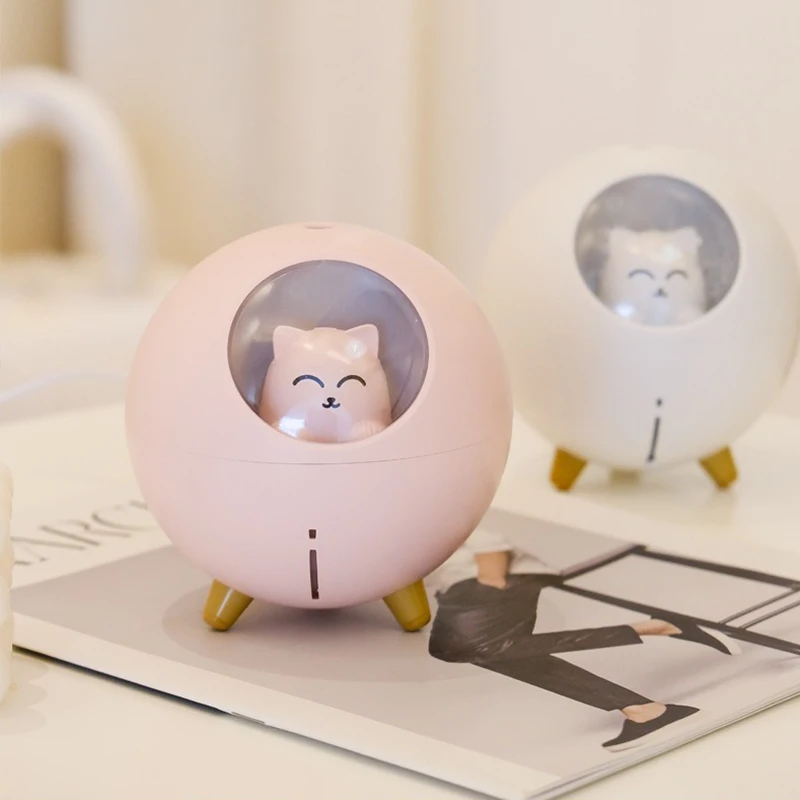 USB صغير المرطب الناشر مبيد لطيف كوكب القط الهواء المرطب بالموجات فوق الصوتية مع ضوء LED لون رومانسي