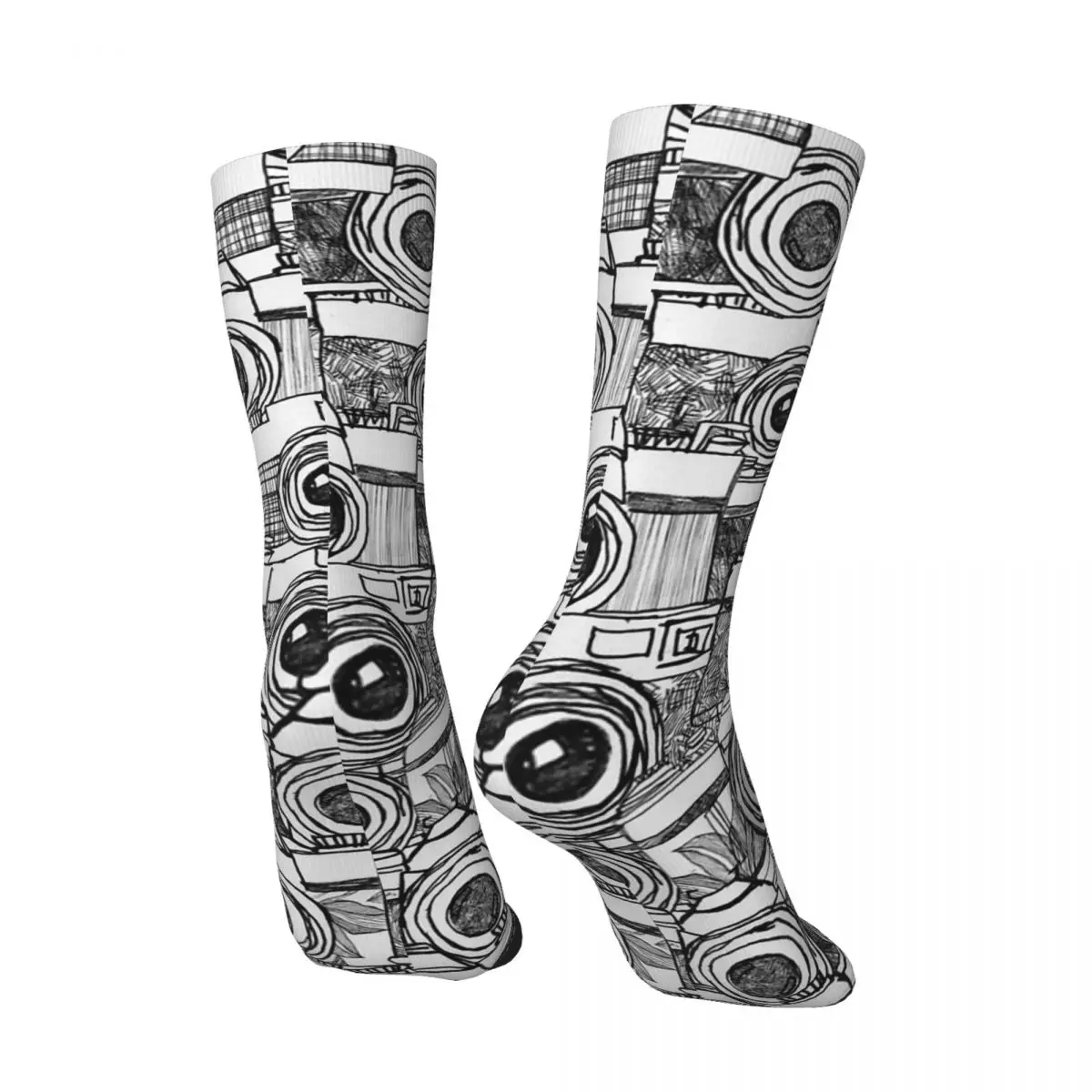 Funny Crazy Sock for Men Cameras Hip Hop Harajuku Old Style Camera Happy Seamless Pattern Printed Boys Crew Sock Casual Gift