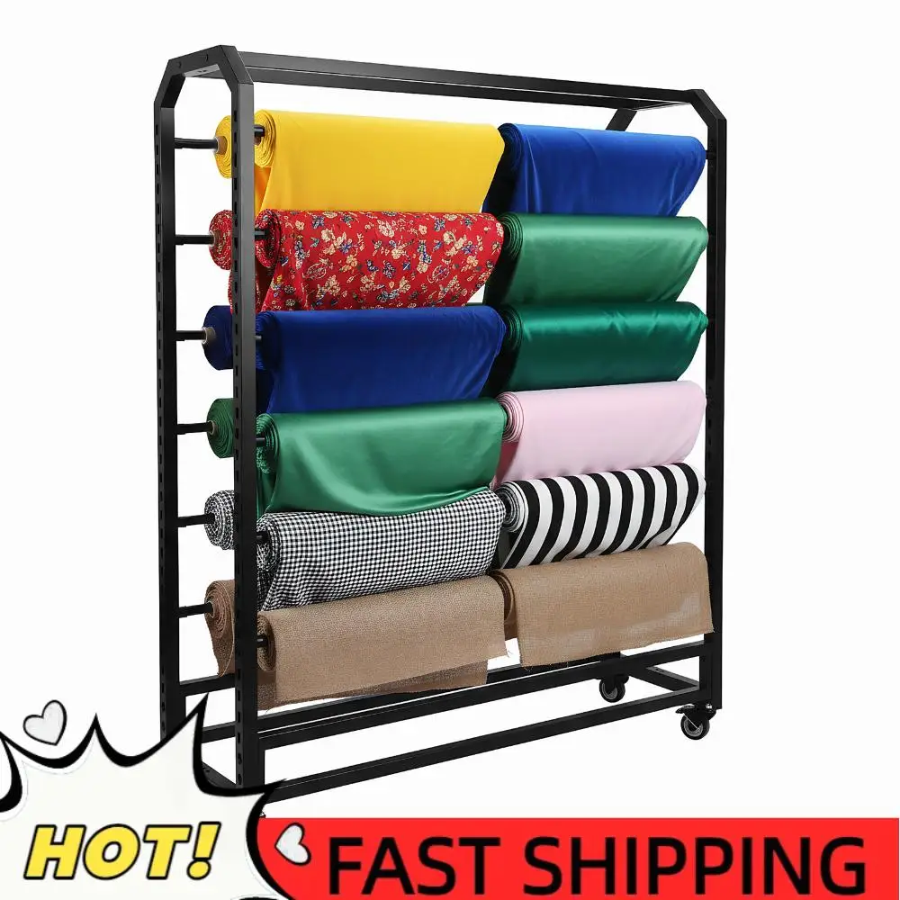 

Double Side Multi-Use Textile Fabric Cart W/ Wheels W/12 Adjustable Rod for Leather Curtain Studio Wallpaper