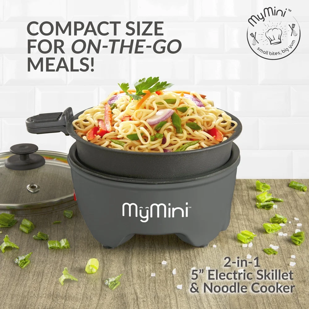 5 Inch Electric Noodle Cooker Skillet Compact Hot Pot Non-Stick Cooking Surface Cool Touch Handle Ideal Small Kitchens RVs Dorms
