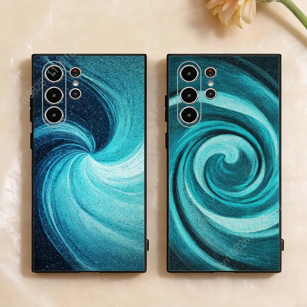Teal Swirl Vortex Phone Case for Samsung Galaxy S30 26 25 Ultra Plus S24 23 22 FE Lite S21 20 TPU Cover