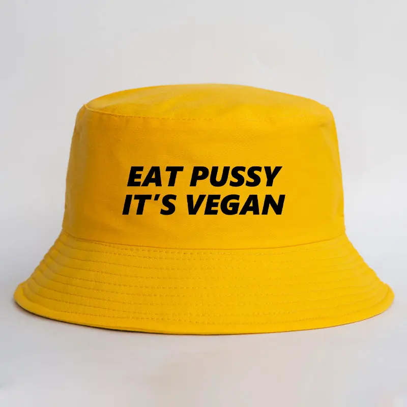 Eat Pussy Its Vegan Reversible Bucket Hat Men Women Summer Sun Fisherman Cap Unisex Hip Hop Bob Adult Cotton Panama Hat boy girl