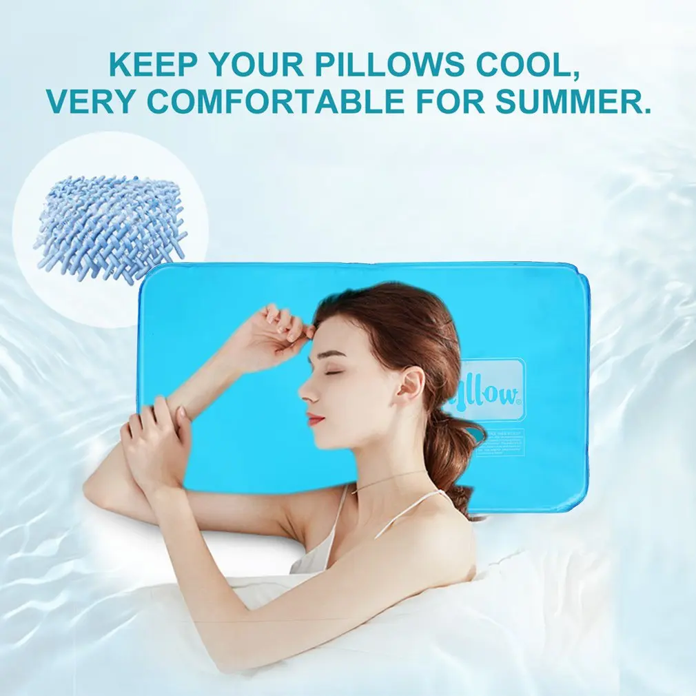 Comfortable Summer Ice Cold Pillow Cool Therapy Relax Muscle Help Sleeping  Pad Mat Travel Pillows Neck Water Blue