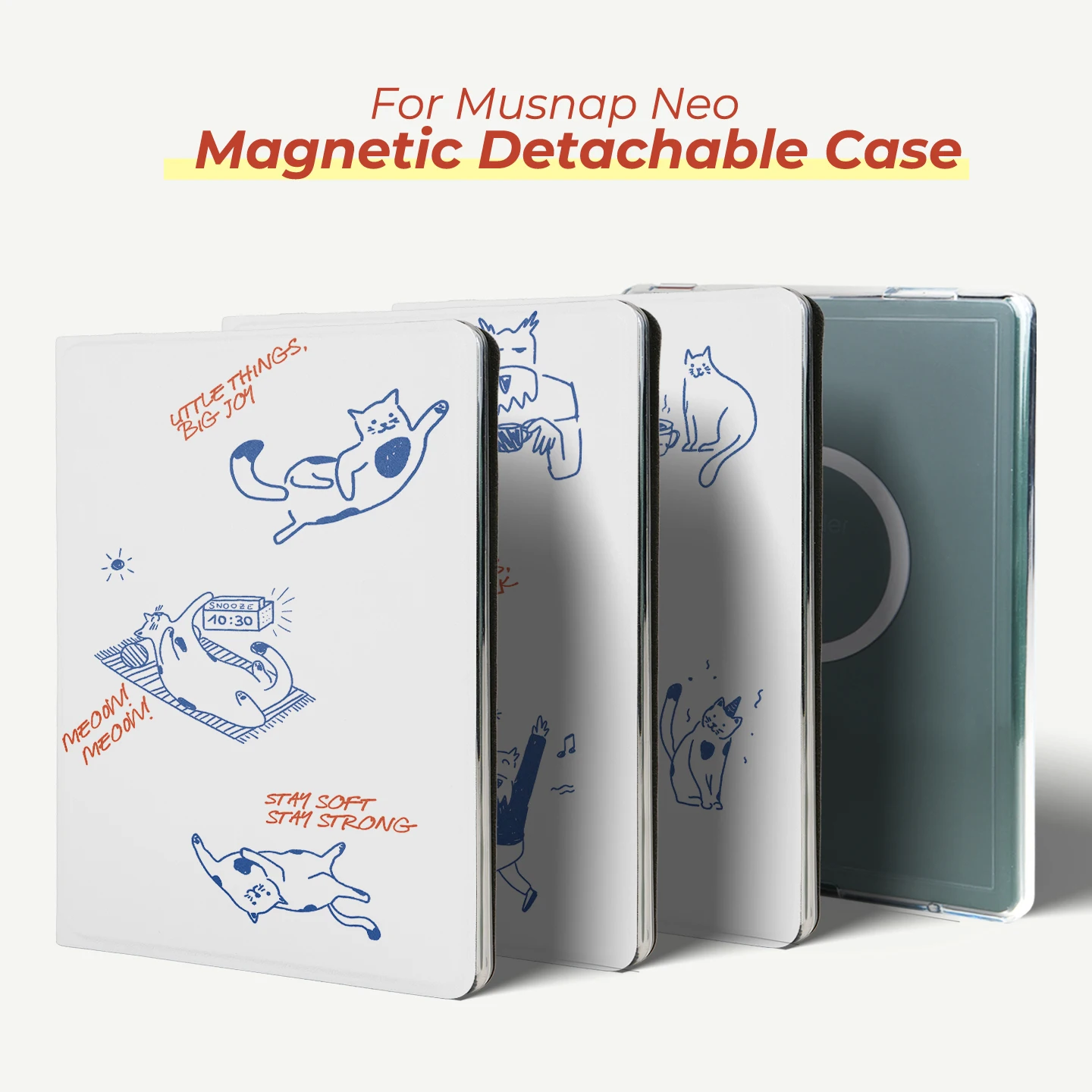 Twosheep Magnetic Detachable Case for Musnap Neo iReader Neo3 6 Inch Eco Friendly Material Auto Sleep Wake Line Art Cat and Dog