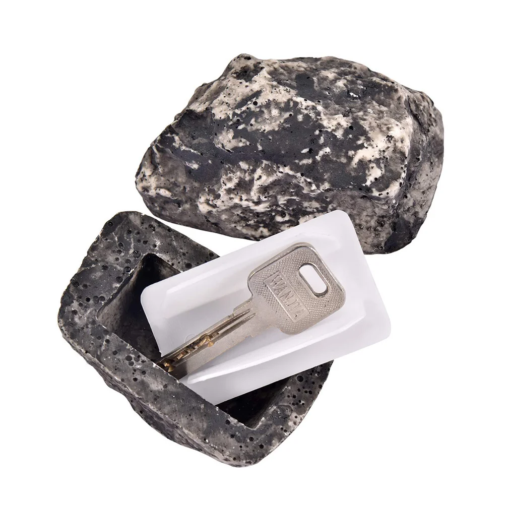 Stone-type Resin Key Box Hidden Storage Case Artificial Stone Key Hider Key Holder (Stone Cover + Stopper)