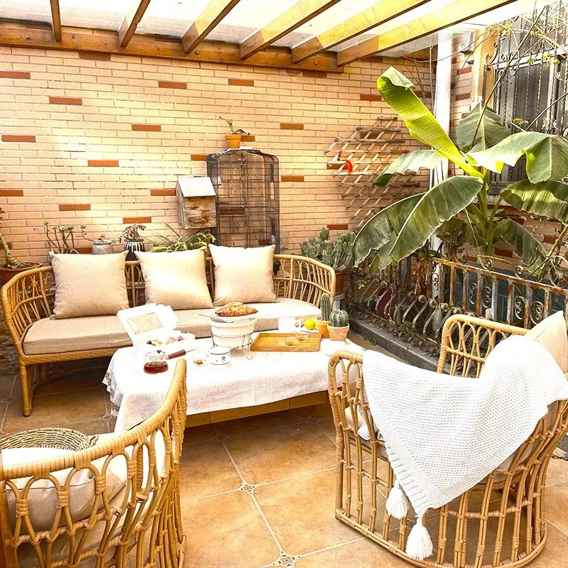 

Nordic outdoor rattan sofa coffee table balcony garden courtyard open-air waterproof leisure creative bird's nest bed