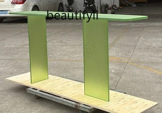 

Cy56 Light luxury acrylic matte green porch table shelf new Chinese style home, narrow table against the wall