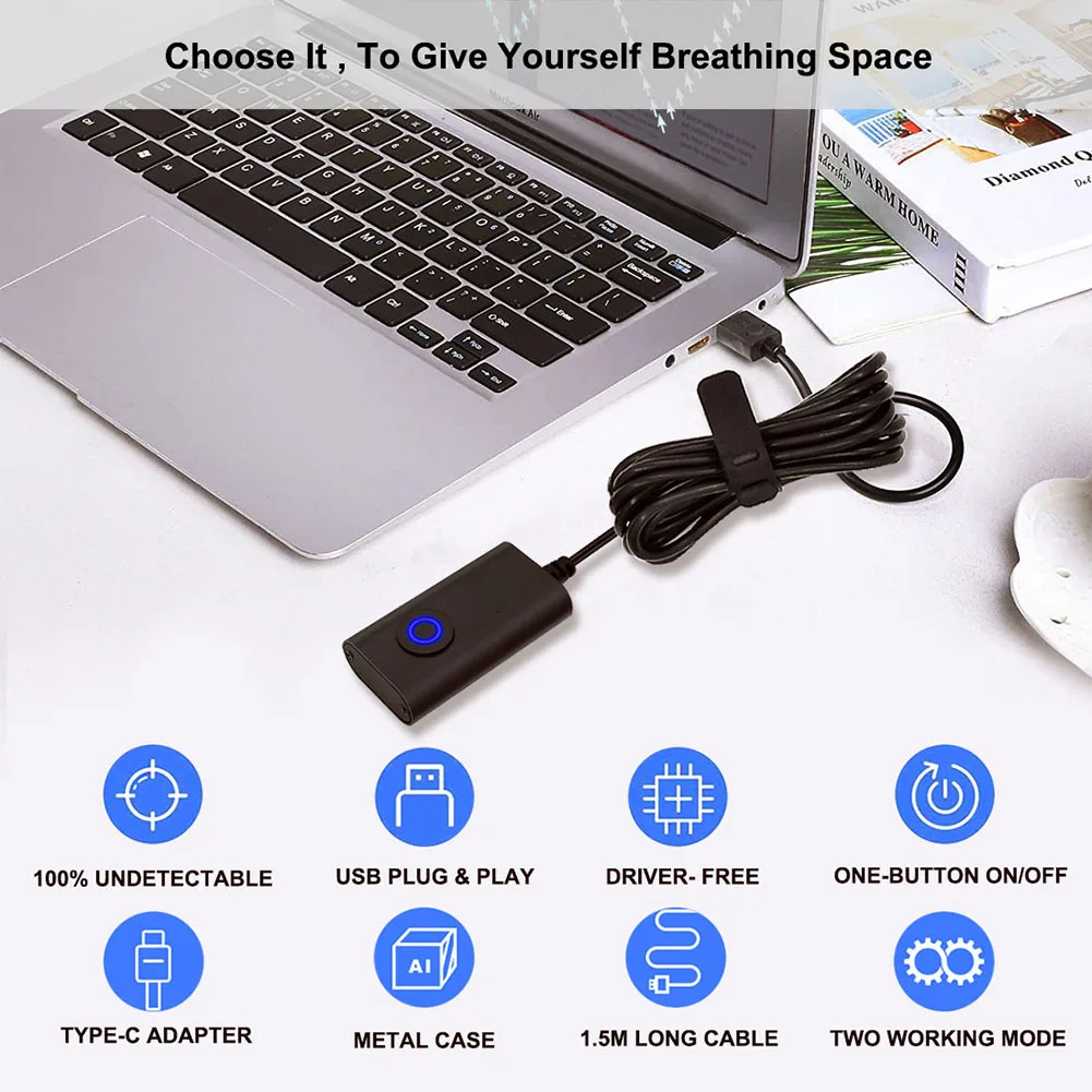 Mouse Jiggler Mouse Mover USB-Anschluss Laufwerksfreier Mausbewegungssimulator mit EIN/AUS-Schalter hält den Computer wach Simulieren Sie die Maus