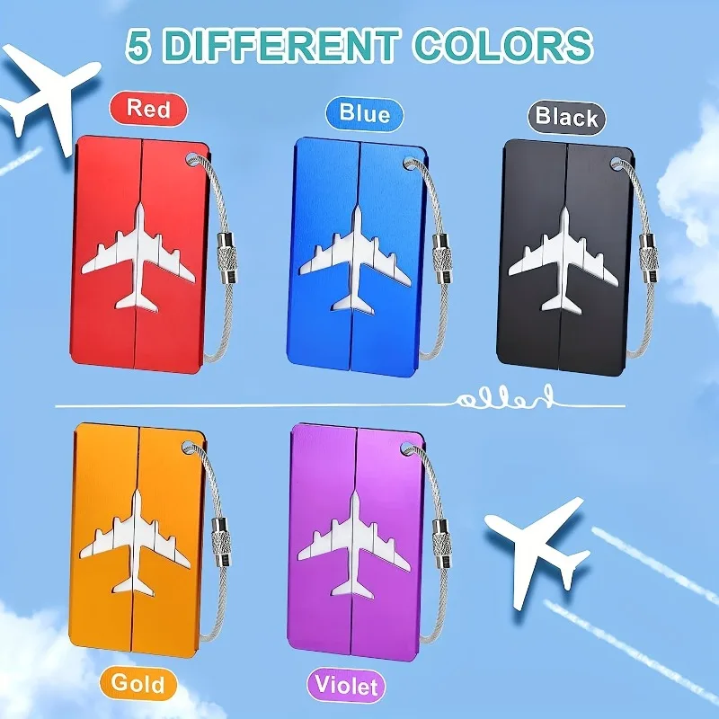 5PCS Langlebige Aluminium Gepäckanhänger Mode Anti-Diebstahl Stahlring Design Gepäck Identifikation Flugzeug Check-in Sling Tag – Detail 1