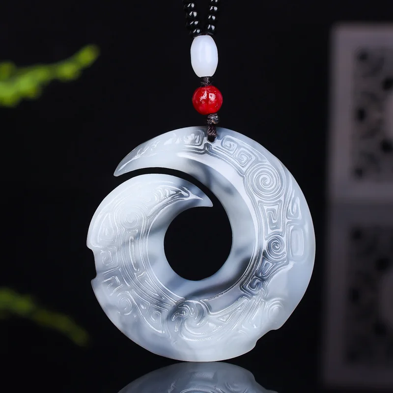 

Natural Hetian Blue and White Jade Bagua Ruyi Pendant Smoke Blue Jade Men and Women Fortune Transfer Necklace Amulet