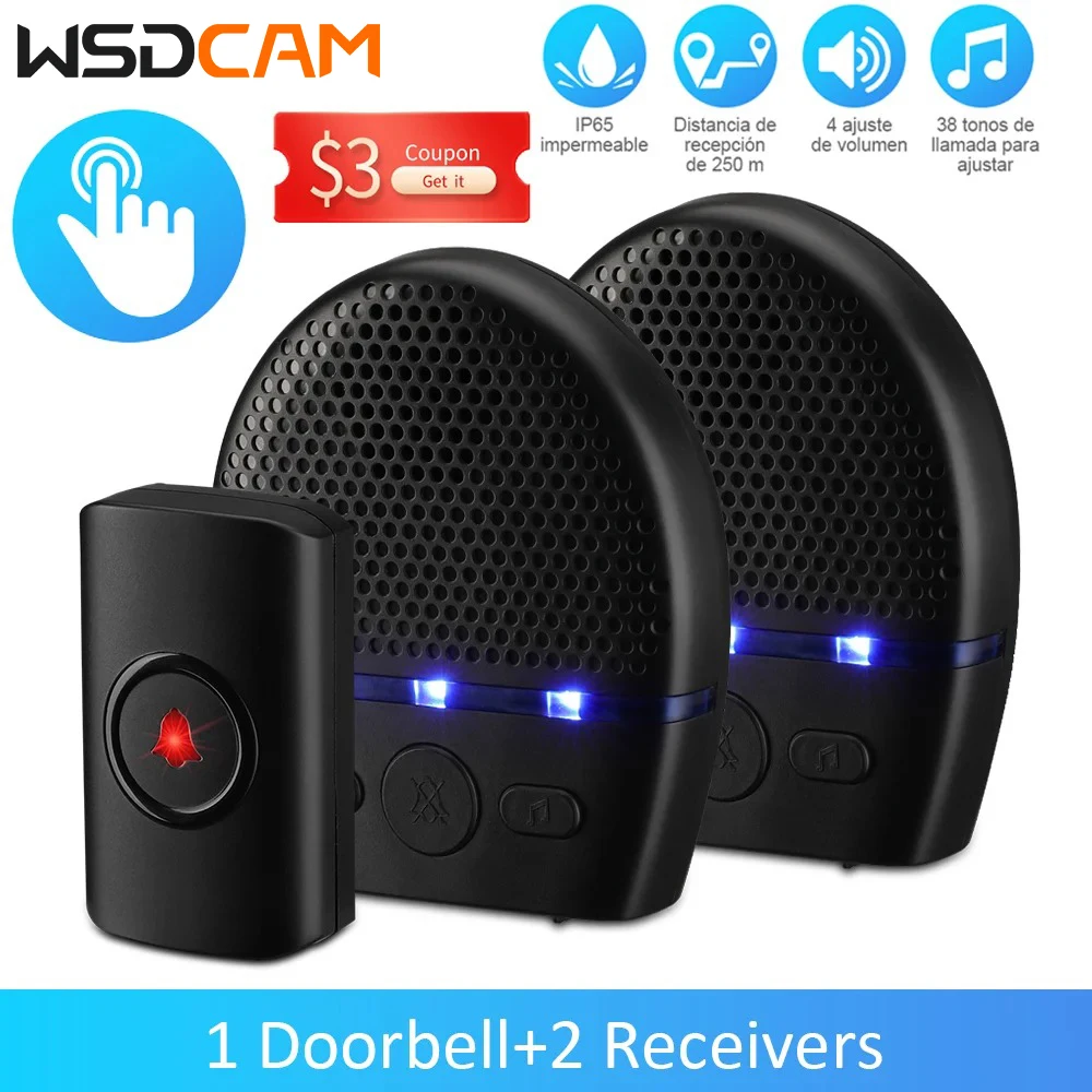 

WSDCAM Smart Doorbell Camera Waterproof Outdoor Doorbell Wireless Long Distance Remote 300M LED Flash Security Alarm Outdoor Hom