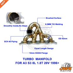 JKVK RACING High Quality SS304 3mm Steam Pipe Brushed Turbo Exhaust Manifold For A3 S3 8L 1.8T 20V 1996+