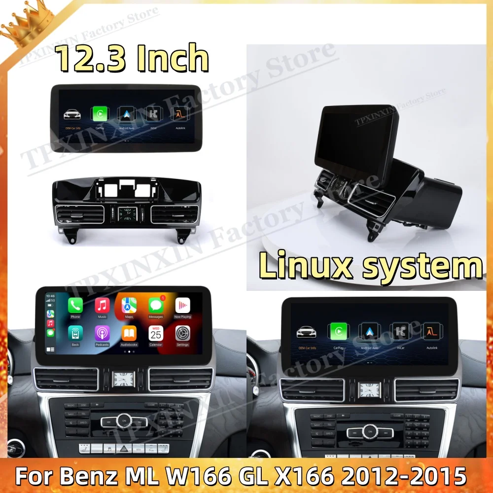 Linux Wireless AppleCarPlay Android Auto HiCar For Benz ML W166 GL X166 2012-2015 Original Car Upgrade GPS Mirror Link 1920*720