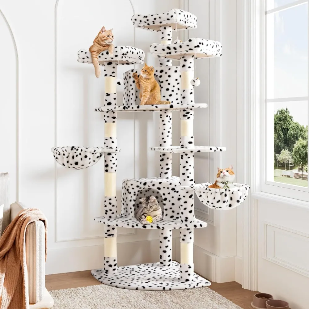 

73in Fan-Shaped Space-Saving Corner Cat Tower/Multi-Level Tall Cat Tree for Indoor Kitties/Cozy Baskets Condos House Perches