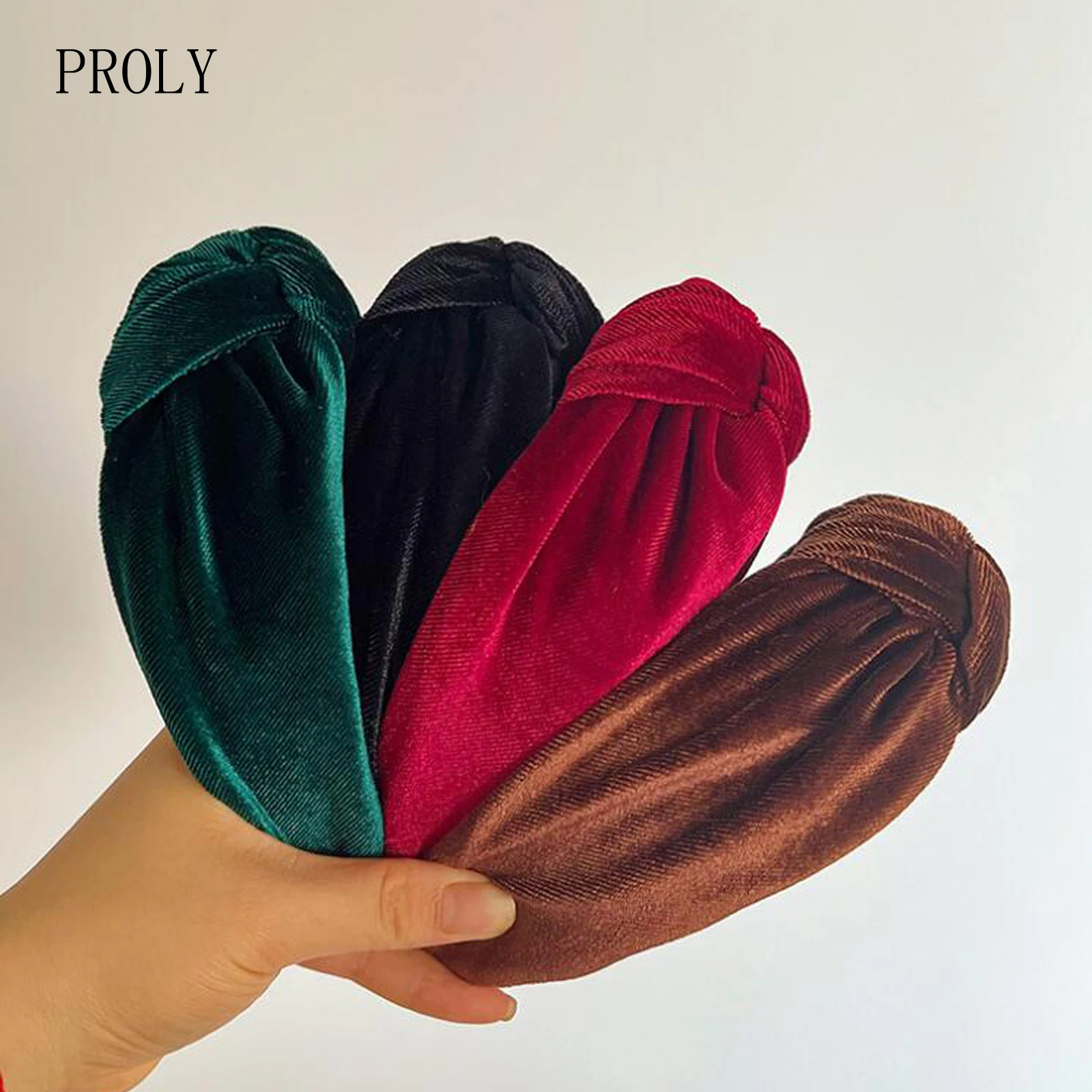 PROLY New Fashion Headband For Women Wide Side Warm Golden Velvet Hairband Center Knot Headwear Autumn Winter Hair Accessories